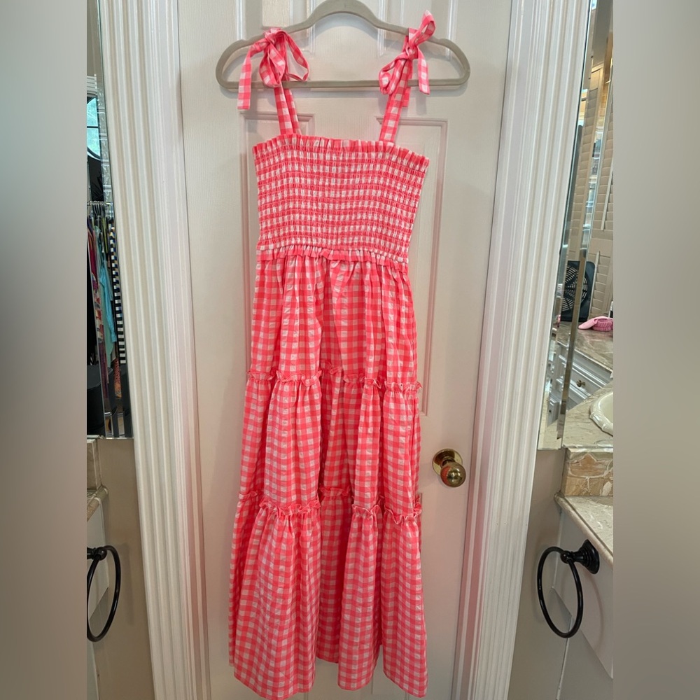 Tuckernuck Pink and White Gingham Tiered Sundress